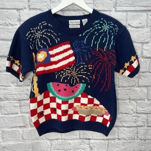 Vintage hand knit sweater 4th of July American flag